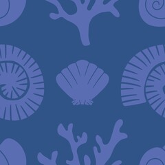 Ocean seamless sea shell and coral pattern for wrapping paper and kids clothes