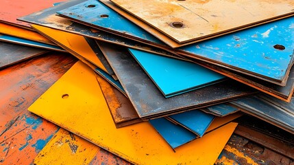 Neatly Organized Multicolored Metal Sheets Stacked and Stored in a Warehouse for Use in Architectural and Construction Projects