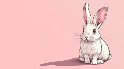 Fototapeta premium Cute white bunny rabbit posing on a pink background