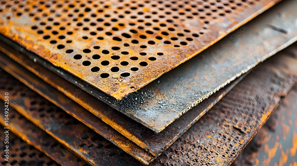 Poster perforated metal sheets being processed and fabricated for various industrial applications such as c