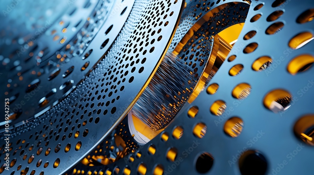 Aufkleber Perforated metal sheets being processed and fabricated for various industrial manufacturing and architectural applications  The sheets feature intricate geometric patterns created through punching