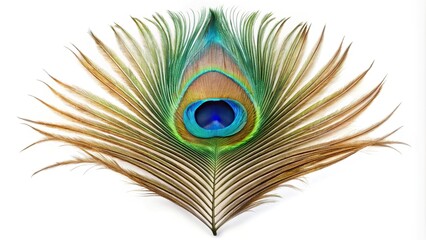 Obraz premium Symmetrical peacock feather on a white background