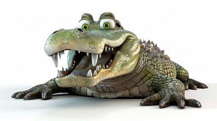 Fototapeta premium Cartoon Crocodile with Open Mouth and Big Eyes
