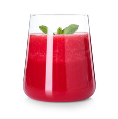 Tasty watermelon drink and mint in glass isolated on white