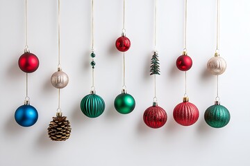 Assorted Christmas Ornaments in Festive Red Green and Gold Hanging Elegantly : Generative AI