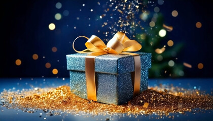 Christmas gift box on blue background