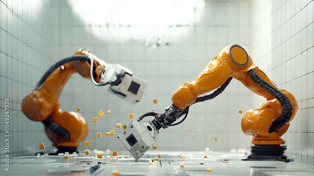 Leinwandbilder robotic arms skillfully and evenly applying glaze or coating to tiles in a well organized and automa