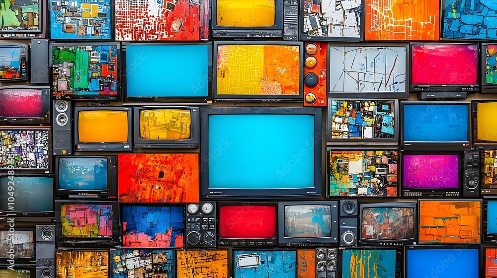 Aufkleber rows of modern flat screen tv displays in an electronics store showcasing the latest television tech