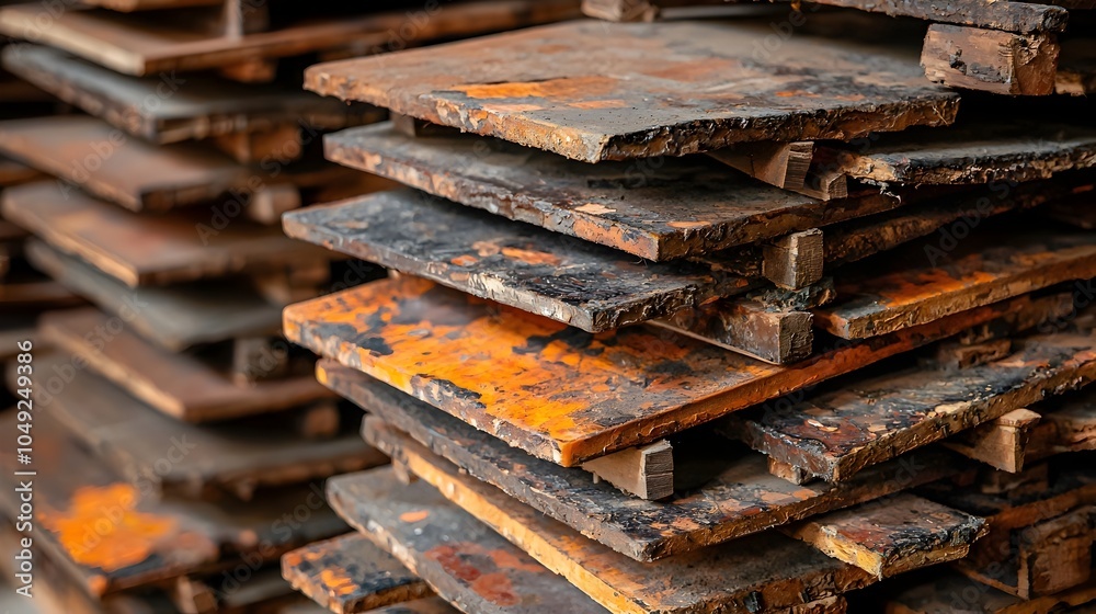 Poster rows of unglazed ceramic tiles drying on racks inside a industrial factory production facility the t