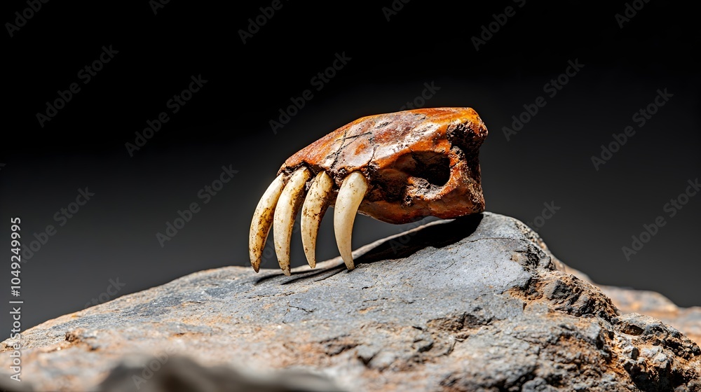 Poster saber toothed cat fossil fang displayed in museum exhibit showcasing the powerful predator s deadly 