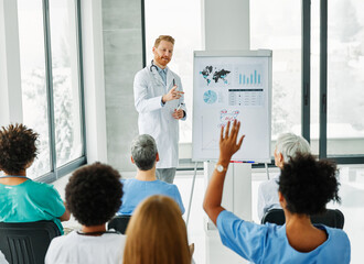 seminar business meeting doctor conference audience presentation education lecture hospital man...
