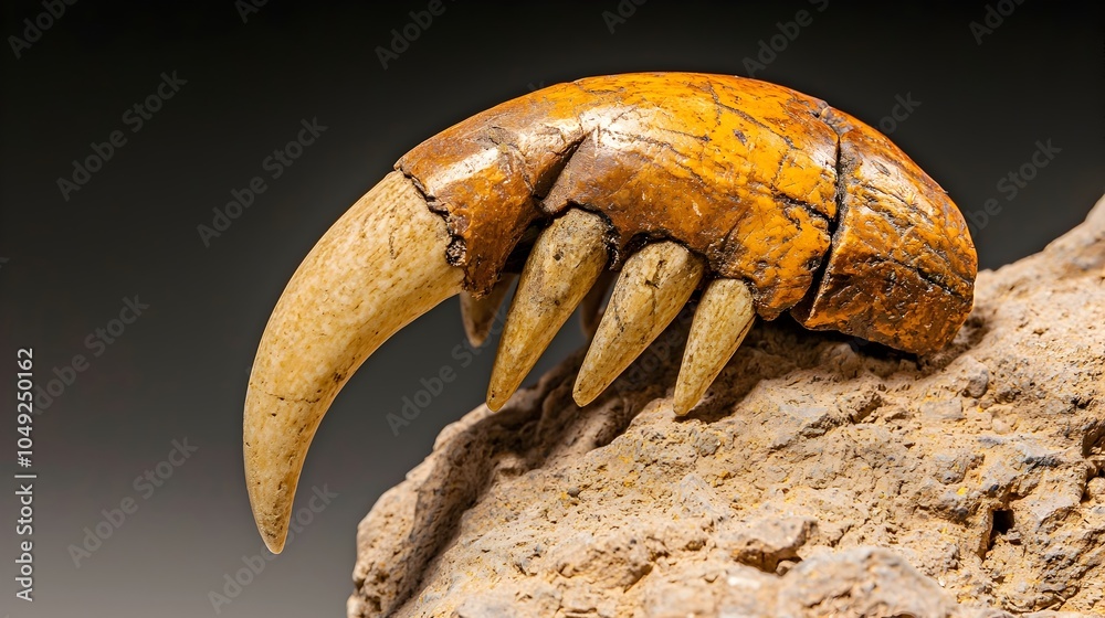 Poster Saber toothed Cat Fang Fossil Displayed from a Side Angle in a Museum Setting