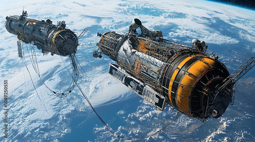 Aufkleber Satellite equipped with specialized nets designed to capture and remove floating space debris helping to maintain a sustainable and secure orbital environment for future space and activities