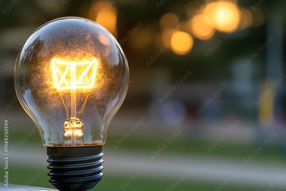 Poster closeup of vintage edison light bulb with cozy bokeh background : generative ai