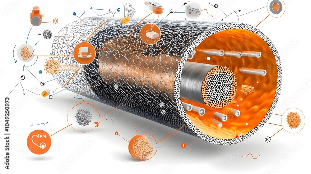 Poster schematic diagram depicting the intricate structure and pattern of a graphene strengthened composite