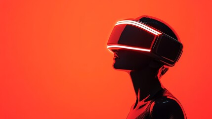 Woman experiencing virtual reality in a red metaverse