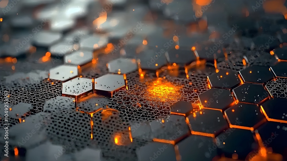 Poster Sophisticated 3D depicting graphene s efficient heat conduction capabilities  The image showcases the complex molecular structure and technology behind this innovative material