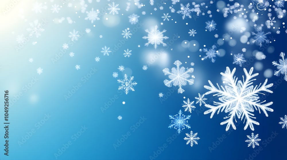 Poster magical snowflakes floating on blue background for winter design : generative ai