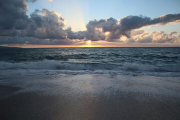  Clouds at sunset over stormy sea, cloudscape