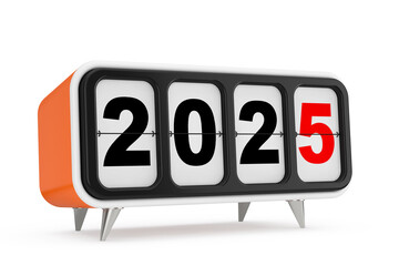 Retro Flip Clock with 2025 New year Sign. 3d Rendering