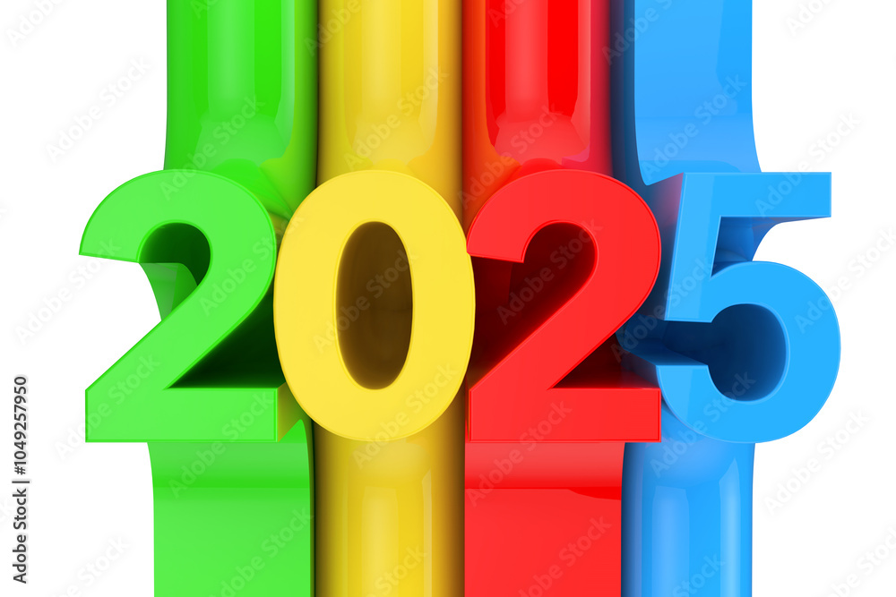 Aufkleber abstract new 2025 year sign. 3d rendering