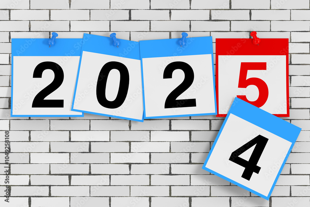 Poster new 2025 year start concept. calendar sheets with 2025 new year sign. 3d rendering