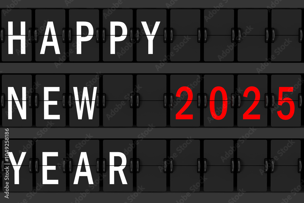 Aufkleber Airport Announcement Flip Mechanical Timetable with Hapy New 2025 Year Sign. 3d Rendering