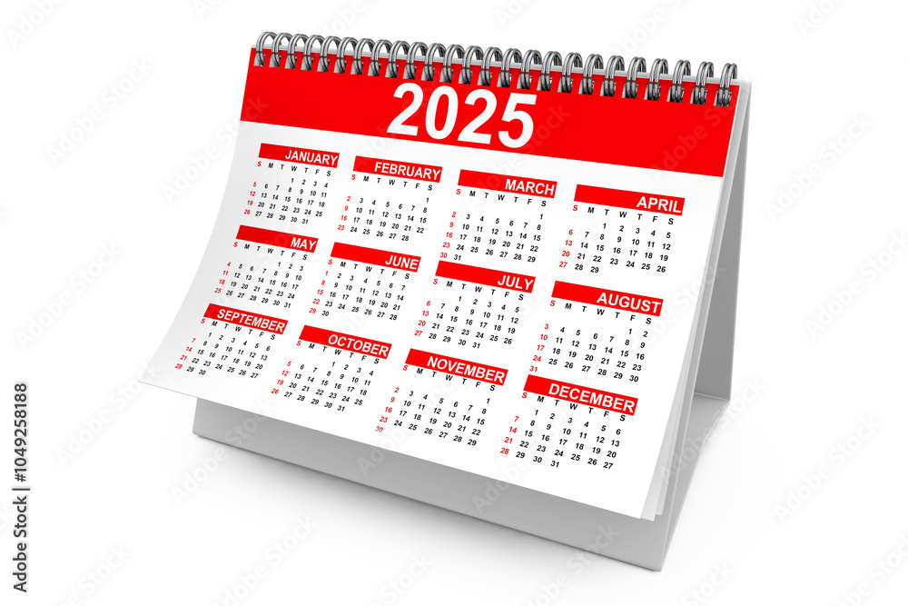 Poster 2025 Year Desktop Calendar. 3d Rendering