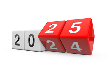 Blocks with the transition from year 2024 to 2025 . 3d Rendering