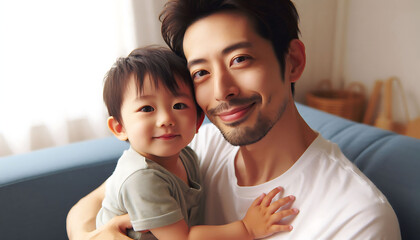 A joyful parent holding their baby, surrounded by love and happiness in a warm family setting