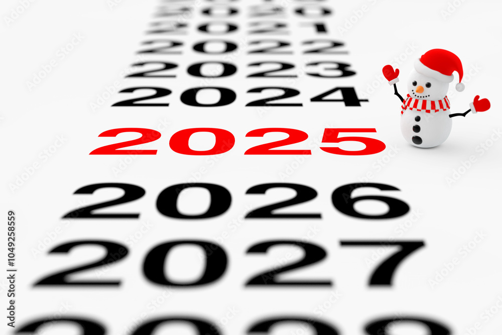 Poster new 2025 year sign with snowman. 3d rendering