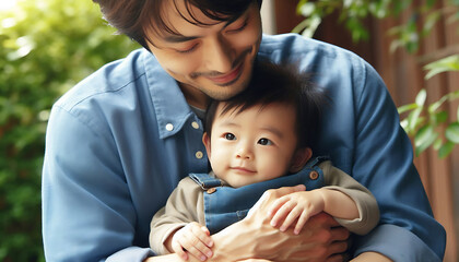 A happy family enjoying a fun day at the park with their smiling baby boy and caring parents