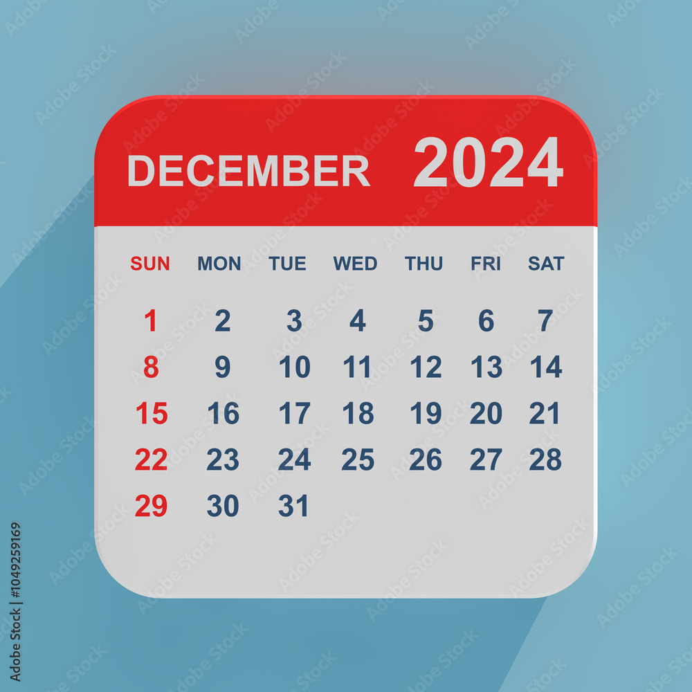 Aufkleber flat icon calendar december 2024. 3d rendering