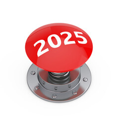 Red Start 2025 New Year Button. 3d Rendering