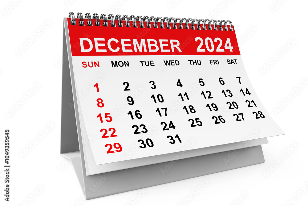 Poster 2024 year december calendar. 3d rendering