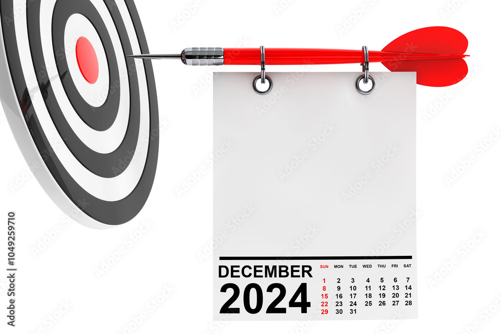 Aufkleber calendar december 2024 on blank note paper with free space for your design. 3d rendering