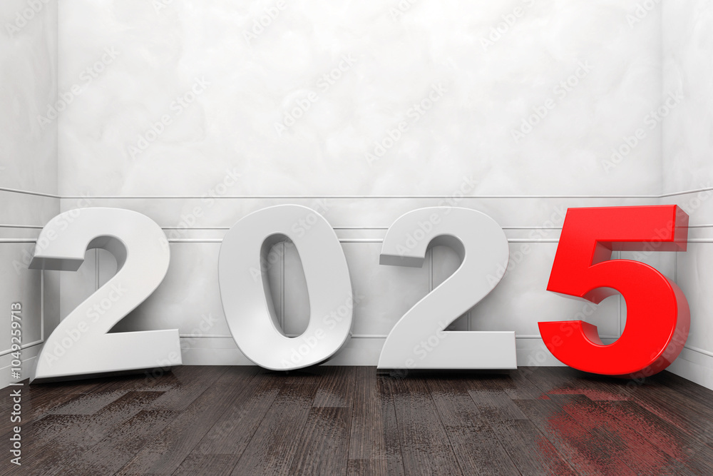 Aufkleber 2025 new year sign in empty room. 3d rendering