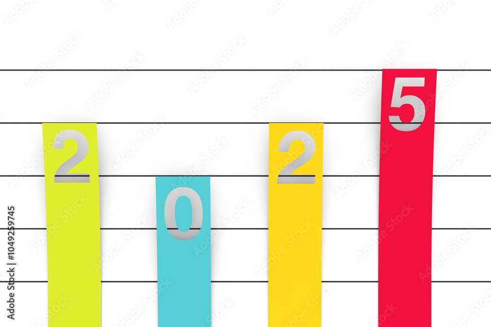 Leinwandbilder colour column flat graph chart infographics paper elements with 2025 new year sign. 3d rendering