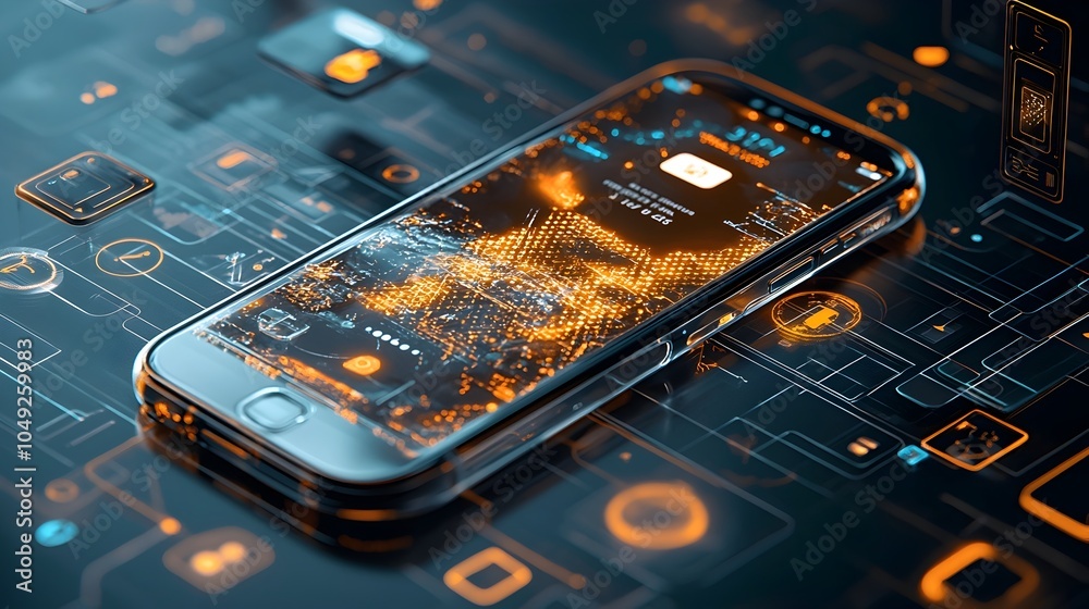 Poster transparent graphene coated screen on a sleek modern smartphone with a seamless edge to edge digital
