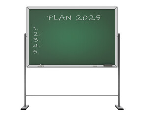 Obraz premium Blackboard with the Phrase Plan 2025. 3d Rendering