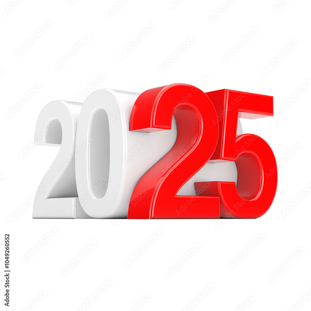 Poster happy new 2025 year sign as cube. 3d rendering