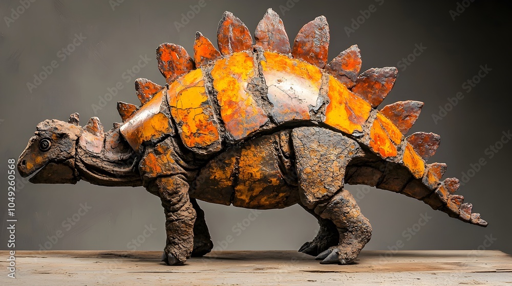 Poster upright stegosaurus plate fossil exhibit with textural details showcasing the prehistoric creature s