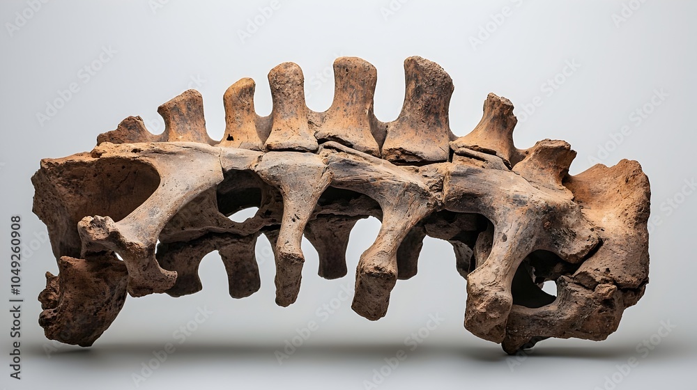 Poster upright display of a well preserved diplodocus tail vertebra fossil showcased in a natural history m