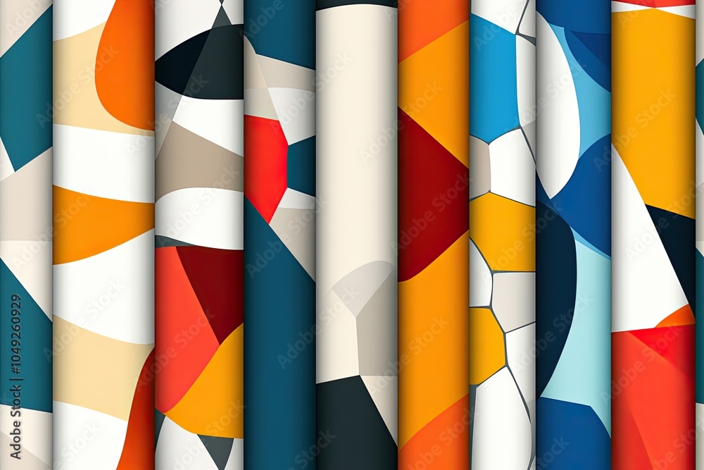 Poster Colorful Abstract Geometric Patterns With Bold Shapes and Sharp Lines on a Neutral Background