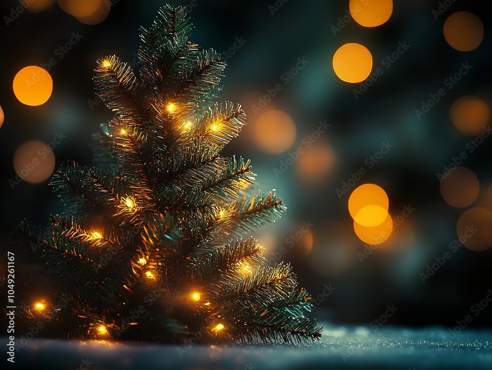 Poster Glowing Christmas Tree in Dark Ambiance with Soft Festive Lights and Bokeh Effect : Generative AI