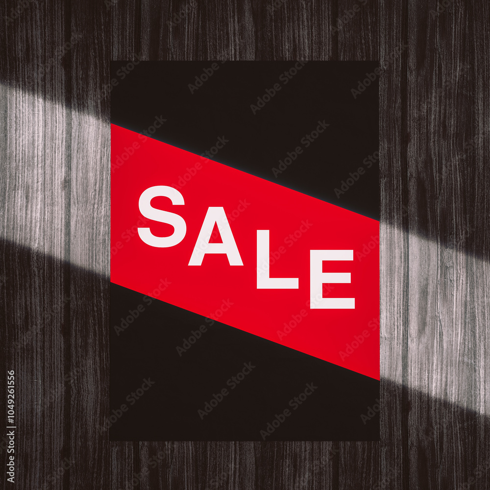 Poster a red sale sign with a bright white stripe of light crossing the image. 3d rendering