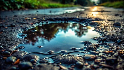 Naklejka premium Dark puddle of slimy substance on the ground, gloopy, goop, dirty floor, mud, slime trail