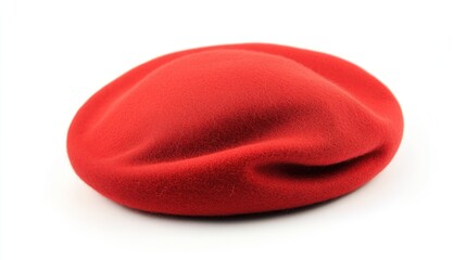 A Red Wool Beret Hat on a White Background