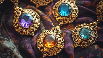 Obraz premium Elegant Vintage Jewelry with Colorful Gems