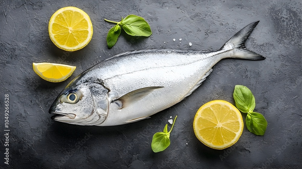 Poster Whole pompano fish placed neatly and symmetrically on a flat surface presenting a simple yet elegant culinary composition for a gourmet seafood meal or dinner
